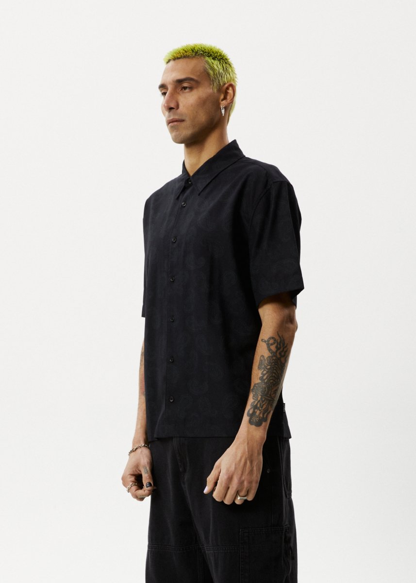 Afends Mens Tradition - Paisley Short Sleeve Shirt - Black#Mens Tops - Dress ShirtsAfends