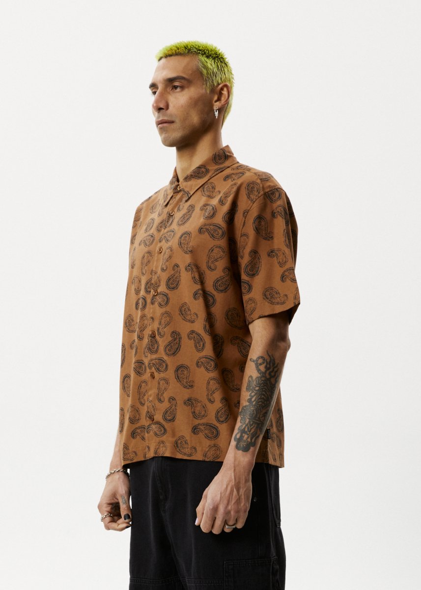 Afends Mens Tradition - Paisley Short Sleeve Shirt - Toffee#Mens Tops - Dress ShirtsAfends