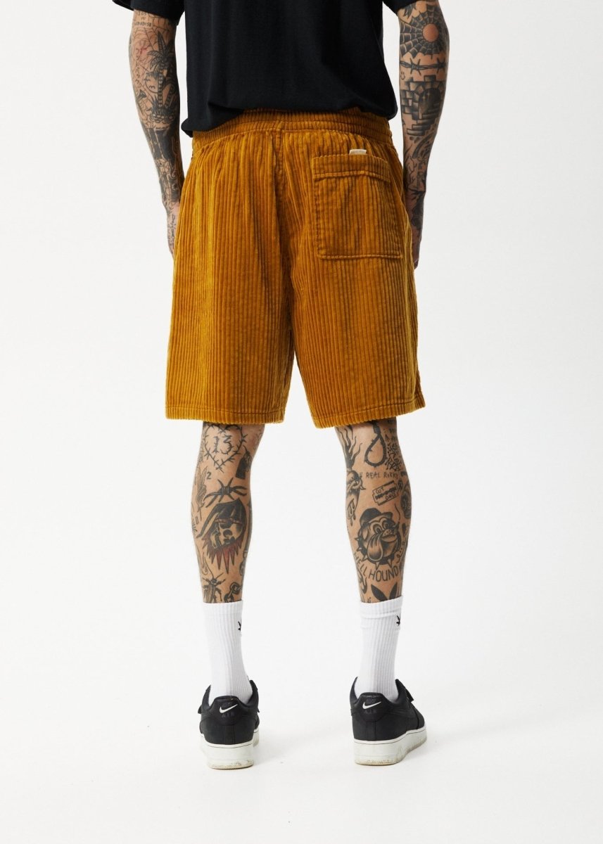 Afends Mens Waterfall Ninety Eights - Corduroy Elastic Waist Shorts - Mustard#Mens Shorts - WalkshortsAfends