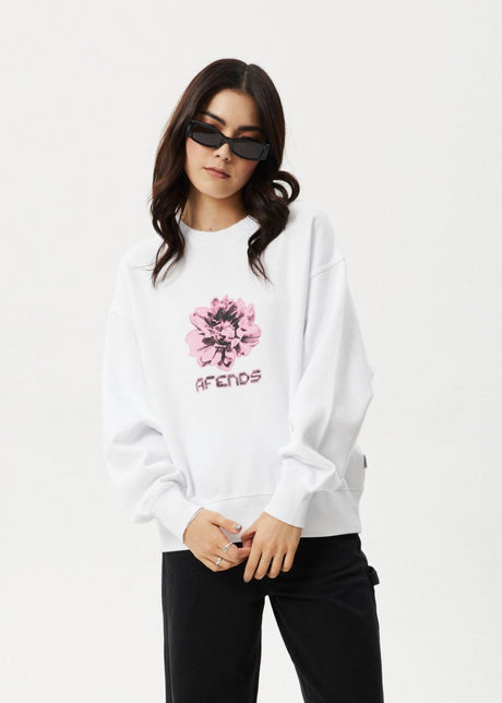 Afends Womens Bloom - Crew Neck - White#Womens Outer - Fleece & KnitAfends