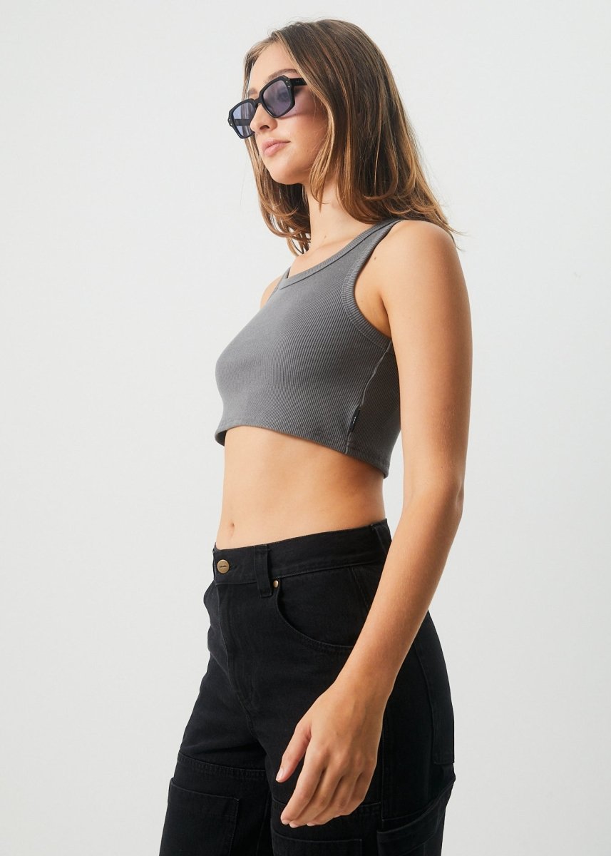 Afends Womens Chloe - Hemp Ribbed Crop Tank - Steel#Womens Tops - SleevelessAfends