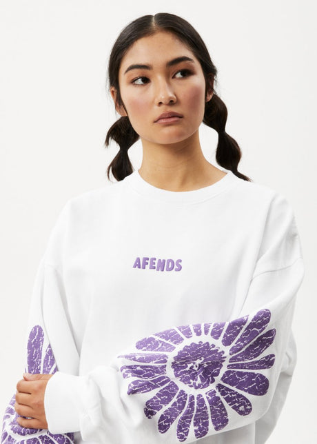 Afends Womens Daisy - Crew Neck Jumper - White#Womens Outer - Fleece & KnitAfends