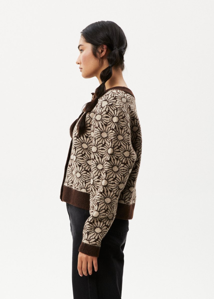 Afends Womens Dandy - Floral Knitted Cardigan - Toffee#Womens Outer - Fleece & KnitAfends