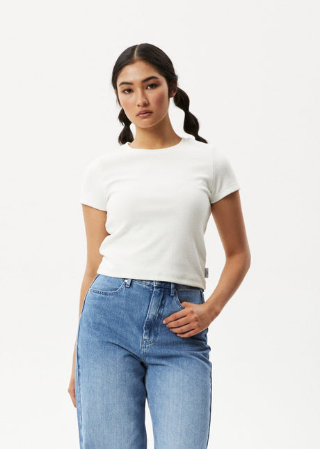 Afends Womens Faith - Hemp Ribbed T-Shirt - Off White#Womens Tops - T-ShirtsAfends