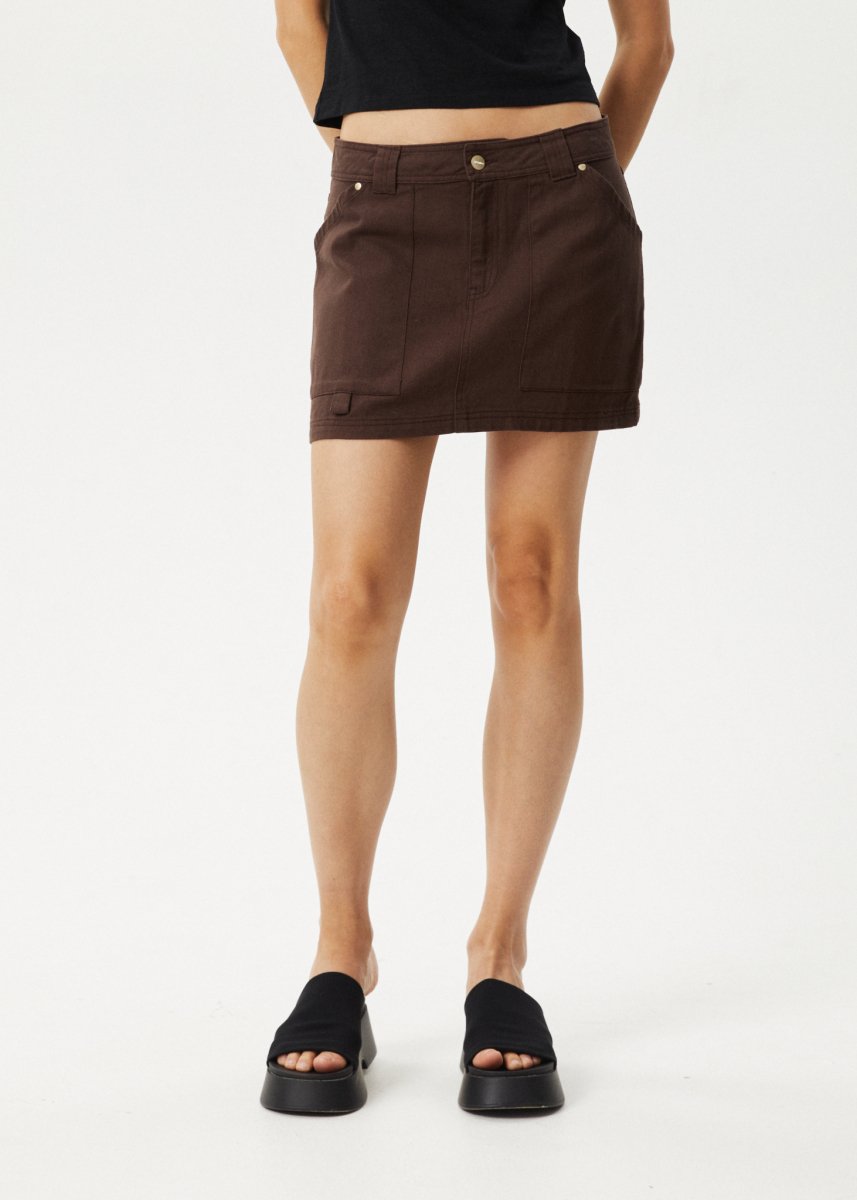 Afends Womens Lexi - Carpenter Mini Skirt - Coffee#Womens Bottoms - SkirtsAfends