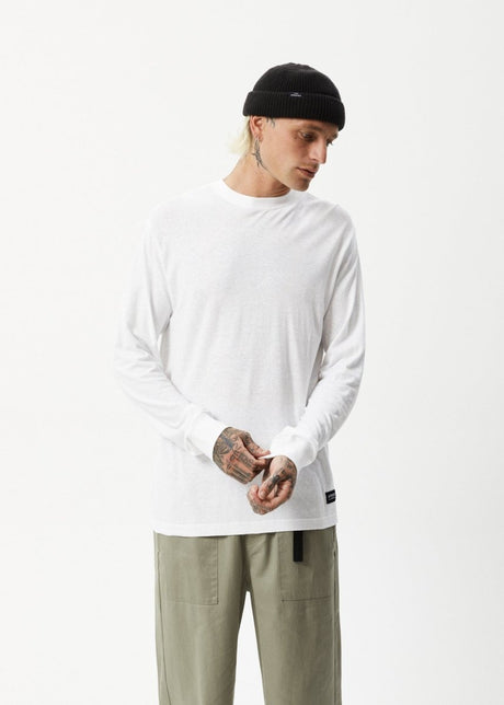 Afends Mens Essential - Hemp Retro Long Sleeve T-Shirt - White#Mens Tops - Long SleeveAfends