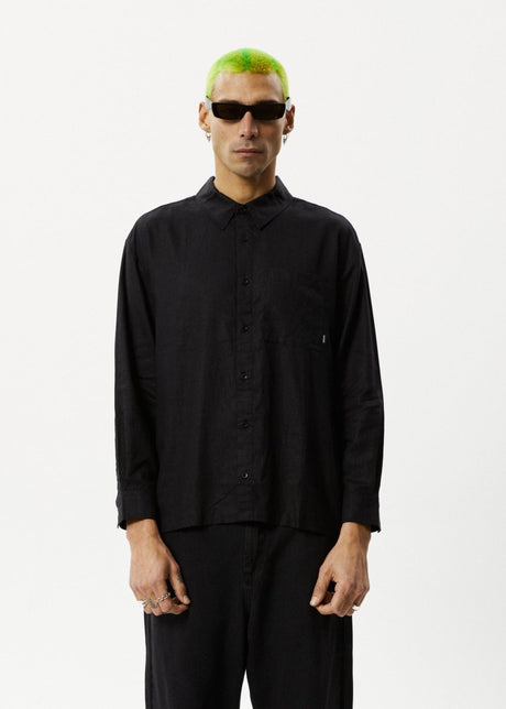 Afends Mens Everyday - Hemp Long Sleeve Shirt - Black#Mens Tops - Dress ShirtsAfends