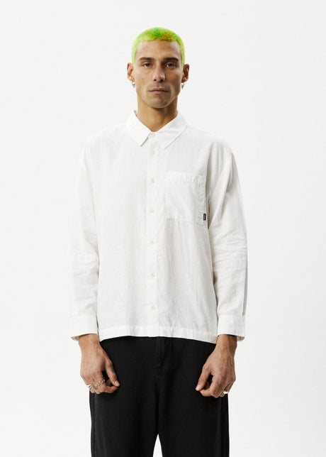 Afends Mens Everyday - Hemp Long Sleeve Shirt - White#Mens Tops - Dress ShirtsAfends