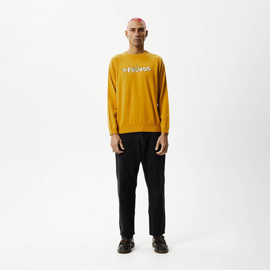 Afends Mens Farming - Knitted Crew Neck Jumper - Mustard#Mens Outer - Fleece & KnitAfends