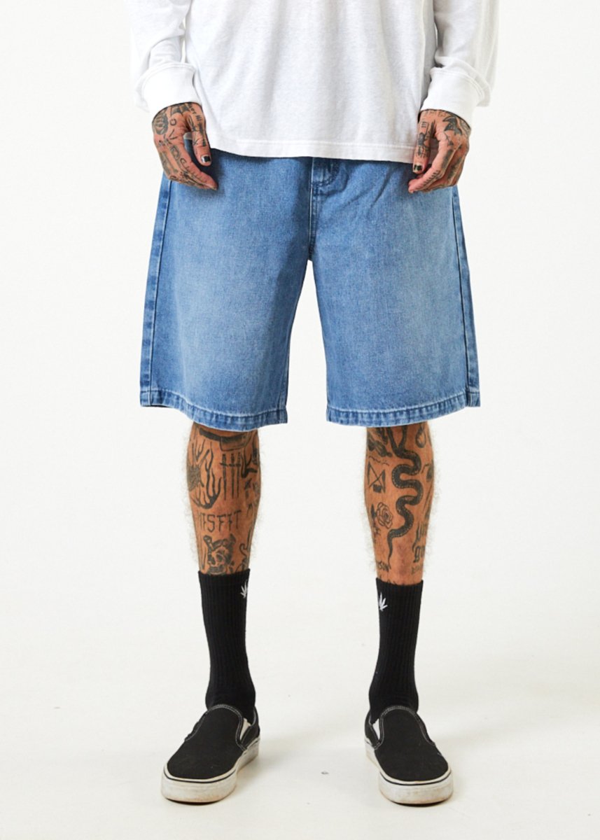 Afends Mens Lil C - Hemp Denim Baggy Shorts - Worn Blue#Mens Shorts - WalkshortsAfends