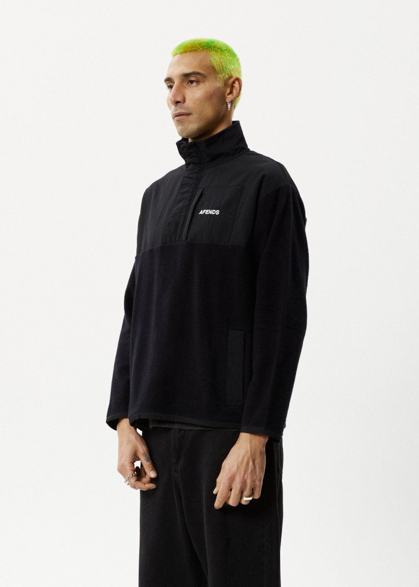 Afends Mens Message - Fleece Pullover - Black#Mens Outer - JacketsAfends