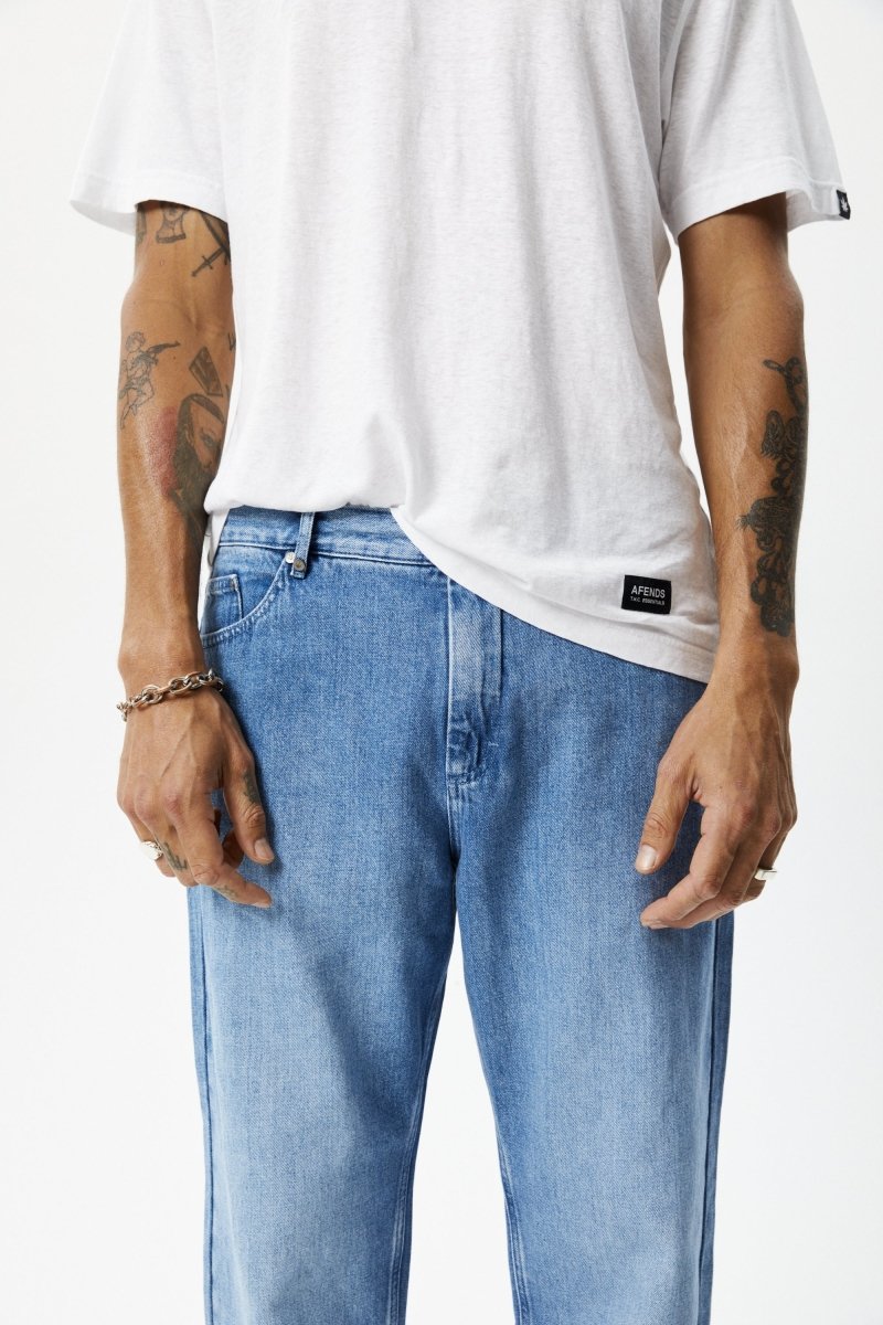 Afends Mens Ninety Twos - Hemp Denim Relaxed Jeans - Worn Blue#Mens Bottoms - JeansAfends