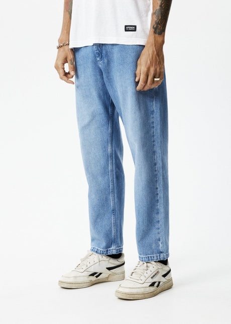 Afends Mens Ninety Twos - Hemp Denim Relaxed Jeans - Worn Blue#Mens Bottoms - JeansAfends