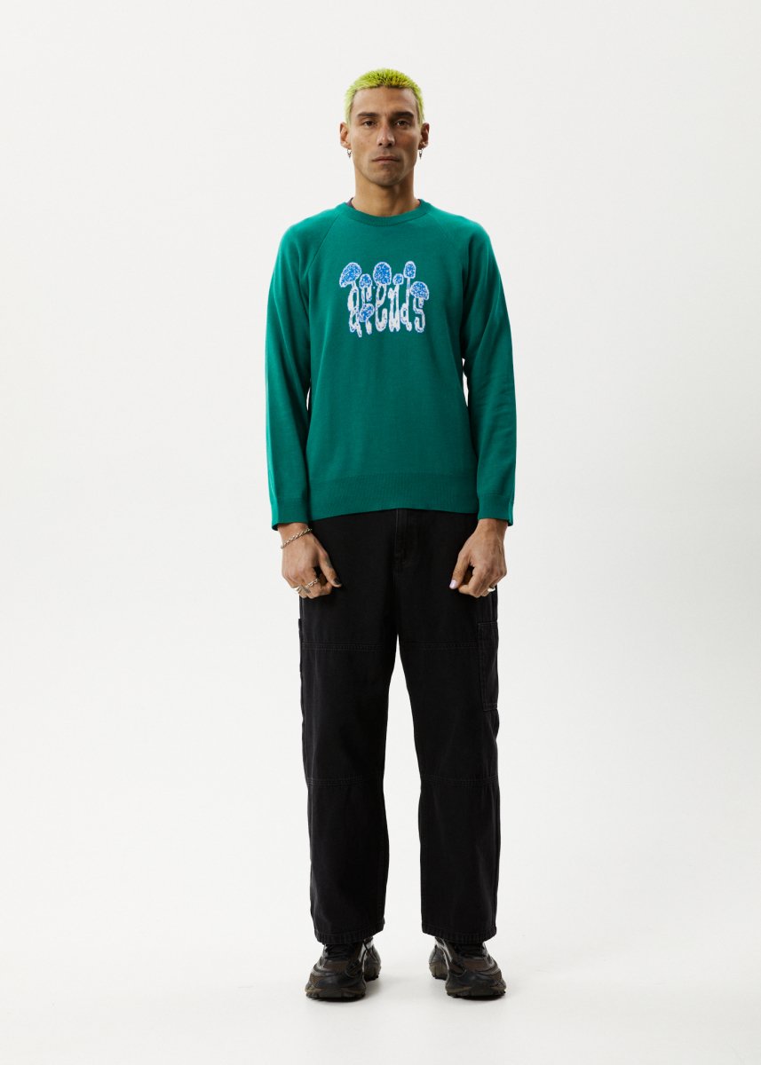 Afends Mens Psychedelic - Raglan Knitted Crew Neck Jumper - Emerald#Mens Outer - Fleece & KnitAfends