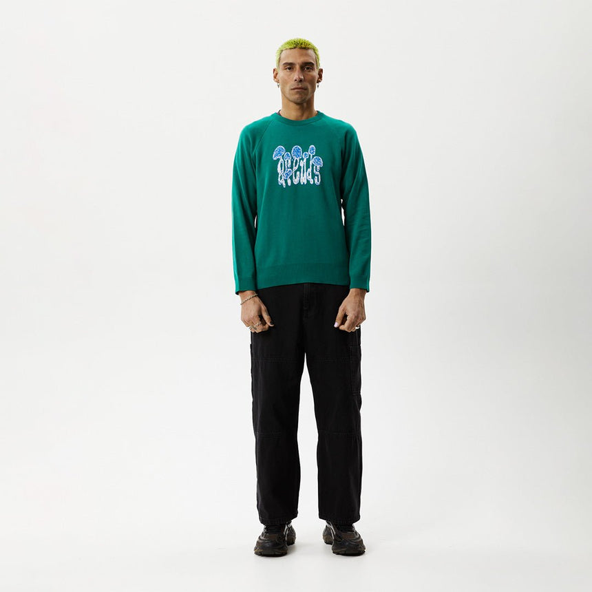 Afends Mens Psychedelic - Raglan Knitted Crew Neck Jumper - Emerald#Mens Outer - Fleece & KnitAfends