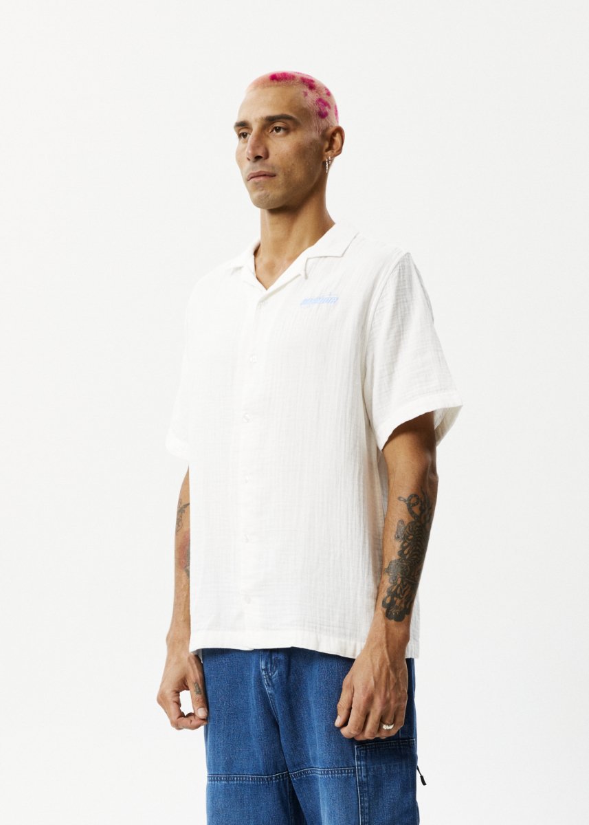 Afends Mens Stratosphere - Organic Cuban Short Sleeve Shirt - Off White#Mens Tops - Dress ShirtsAfends