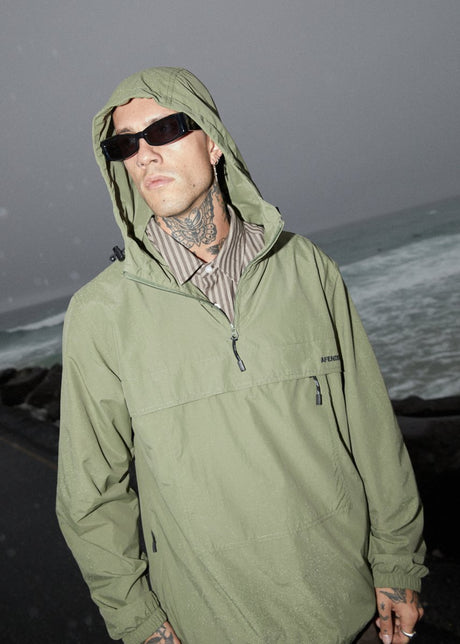 Afends Mens System - Water Resistant Spray Anorak Jacket - Military#Mens Outer - JacketsAfends