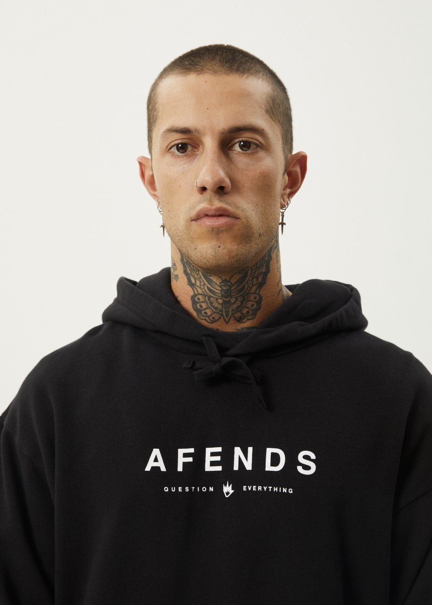 Afends Mens Thrown Out - Pull On Hood - Black#Mens Outer - Fleece & KnitAfends