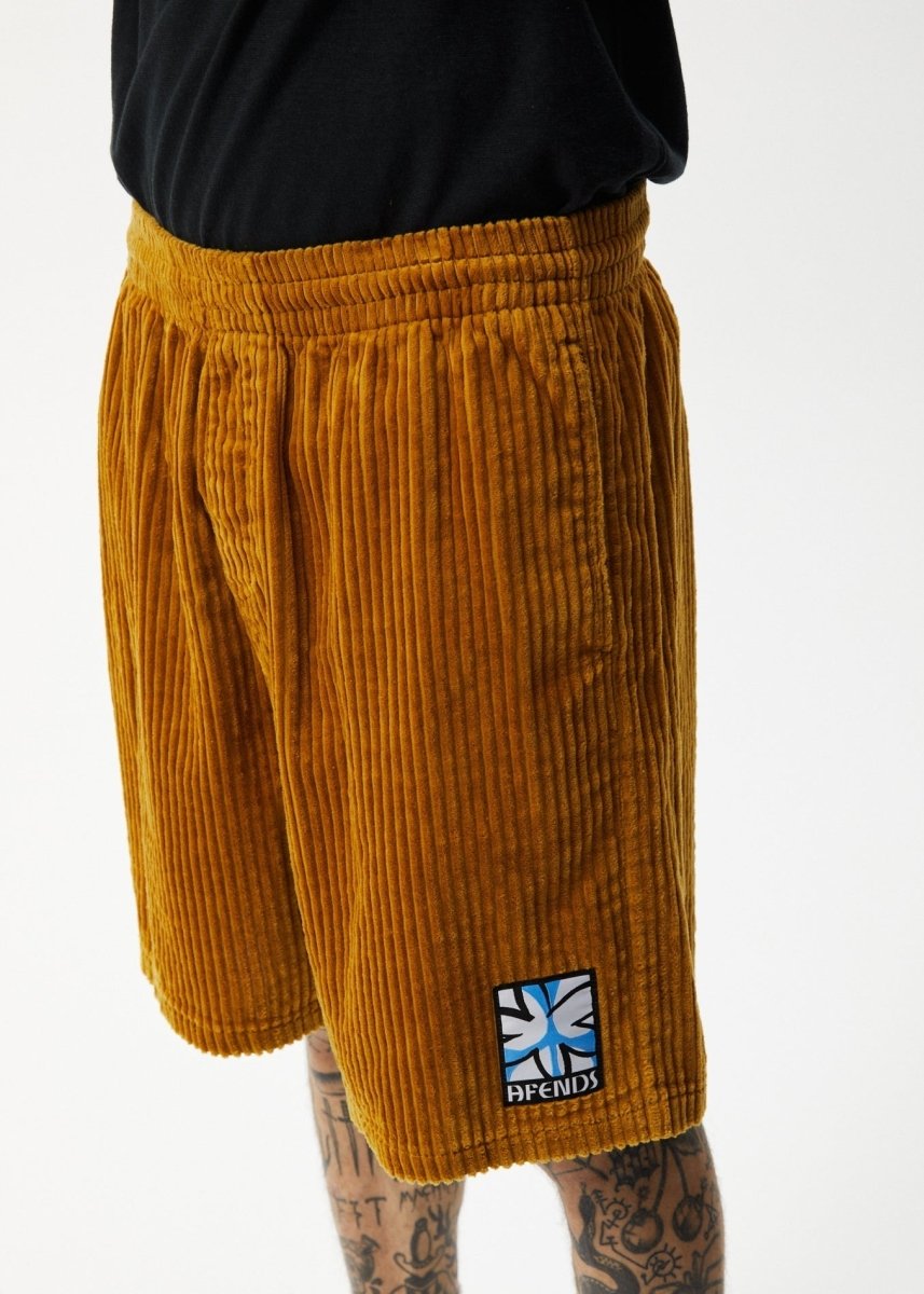 Afends Mens Waterfall Ninety Eights - Corduroy Elastic Waist Shorts - Mustard#Mens Shorts - WalkshortsAfends