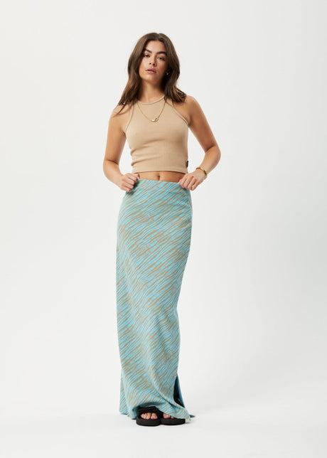 Afends Womens Adi - Recycled Ribbed Maxi Skirt - Blue Stripe#Womens Bottoms - SkirtsAfends