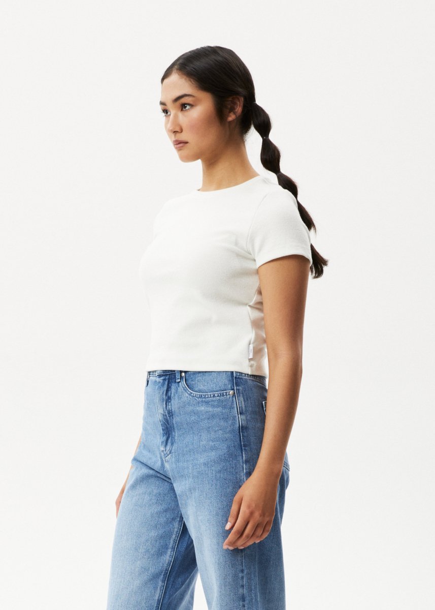 Afends Womens Faith - Hemp Ribbed T-Shirt - Off White#Womens Tops - T-ShirtsAfends