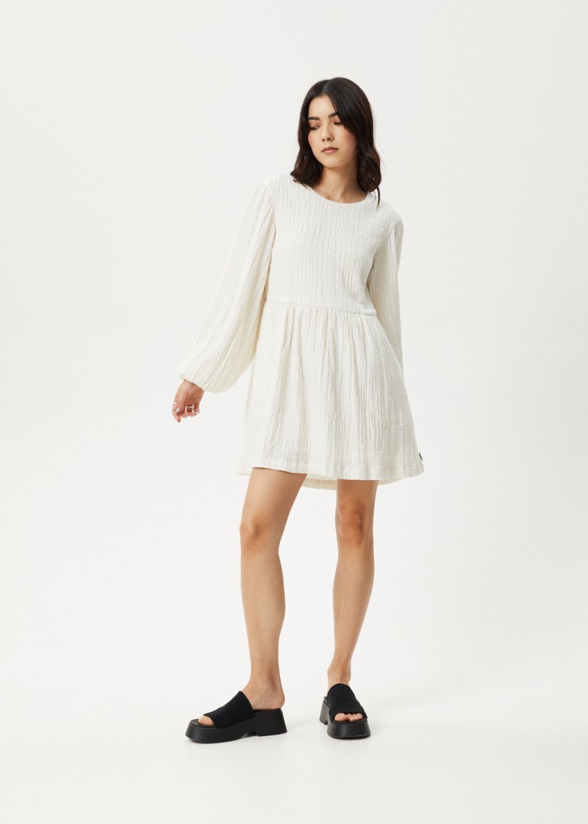 Afends Womens Focus - Seersucker Mini Dress - White#Womens Dress - DressesAfends