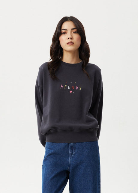 Afends Womens Funhouse - Crew Neck - Charcoal#Womens Outer - Fleece & KnitAfends