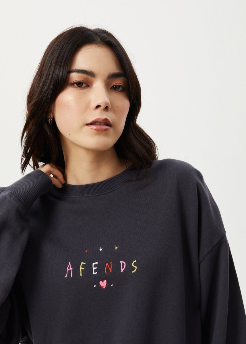 Afends Womens Funhouse - Crew Neck - Charcoal#Womens Outer - Fleece & KnitAfends