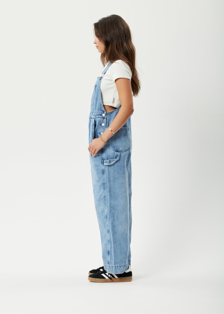 Afends Womens Louis - Hemp Denim Baggy Overalls - Worn Blue#Womens Dress - PlaysuitsAfends