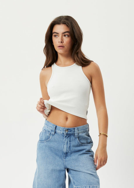 Afends Womens Pearly Cropped - Hemp Ribbed Singlet - Off White#Womens Tops - SleevelessAfends