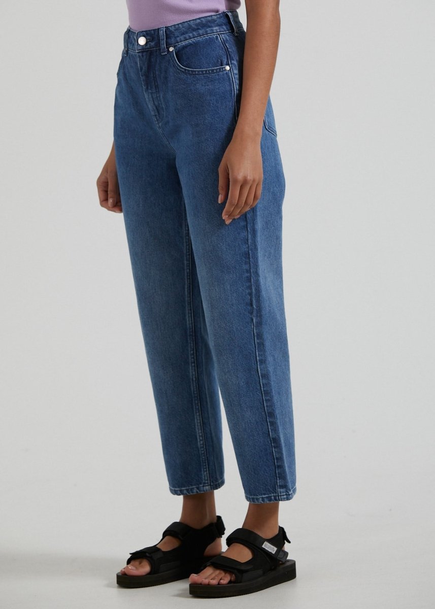 Afends Womens Shelby - Hemp Denim Wide Leg Jeans - Authentic Blue#Womens Bottoms - JeansAfends